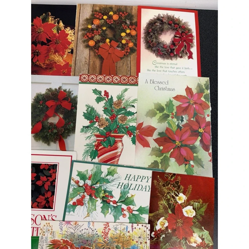 Vintage Christmas Cards Fronts ONLY Greenery Trees Wreaths Scrapbook Crafts 50+